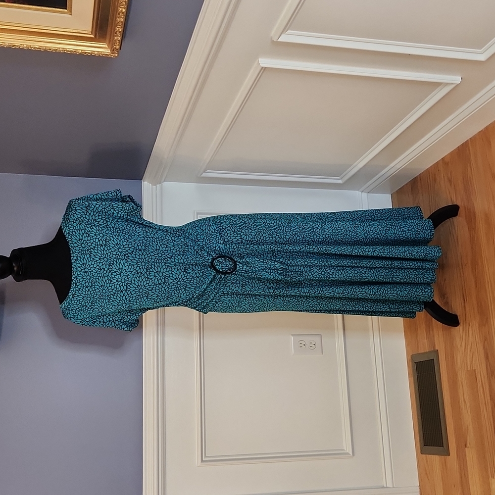 Vintage Black and Teal Floral Dress